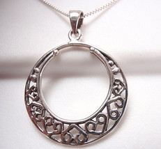 Hearts in Circle Necklace 925 Sterling Silver Corona Sun Jewelry Love - £11.47 GBP