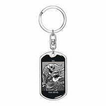 Tarot Card The Devil Dead Swivel Keychain Dog Tag Stainless Steel or 18k Gold - £35.52 GBP