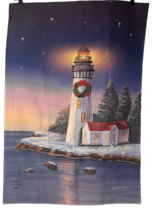 Christmas Wreath Lighthouse Garden Flag 28&quot;x40&quot; Briarwood Lane Mary Lou Troutman - £7.87 GBP