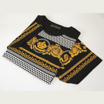 Men LAVERITA European Fashion Crew Shirt Rhine Stones Crown Floral 12087 Black image 6