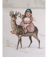A Happy Christmas Girl with Muff Riding a Deer Angel Bells Holly Postcar... - £23.42 GBP