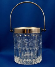 Mid Century Cut Glass Sugar Pail Mini Ice Bucket Chrome Rim and Handle 3&quot; - £14.02 GBP