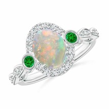 ANGARA Vintage Oval Opal and Diamond Halo Ring with Bezel Emerald - £1,215.06 GBP