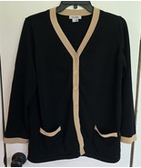 Womens Plus 1X Softwear @jax Black with Tan Trim Button Up Cardigan Sweater - $25.95 CAD