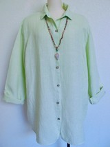 Soft Surroundings 100% Linen Button Down Top  XL Shirt Tunic Length Mint... - $27.99