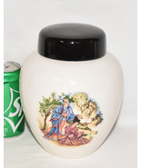 Vintage Asian Theme Ginger Jar w Garden Scene 8&quot; Porcelain Jar w Lid Signed - £7.99 GBP