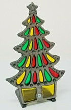 Votive Candle Holder Stained Glass Christmas Tree Vintage Pewter - $18.95
