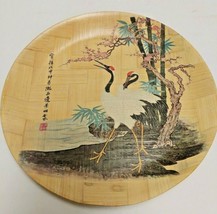 Bamboo Plate &quot;Cranes Under Bamboo &amp; Plum Tree&quot; Chinese Story 10 3/4&quot; - £14.89 GBP