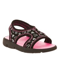 Wonder Nation Girls Infant Pre Walk Beach Sandal Shoe Size 3 Black Pink W Hearts - £8.59 GBP