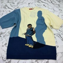 Men&#39;s RP55 Cream Navy Aqua Short Sleeve Sweater - $158.00