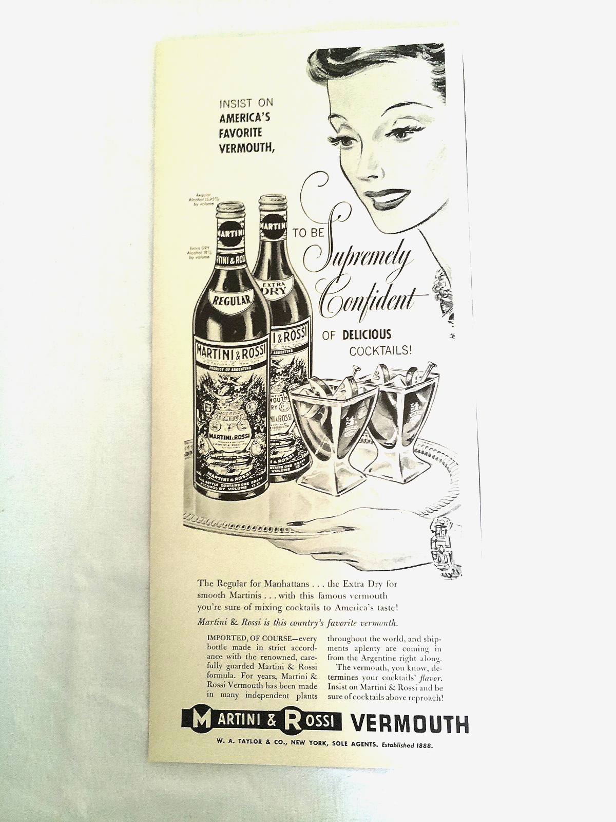 1941 Ad Martini &amp; Rossi Vermouth Insist on America&#39;s Favorite Vermouth - $9.99