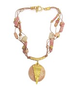 Vintage Pink Stone Chunky Necklace Gold Arrow Head Pizza Lonnie Lovness - £14.84 GBP