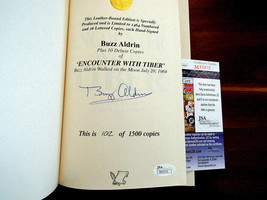 BUZZ ALDRIN APOLLO 11 NASA SIGNED AUTO ENCOUNTER WITH TIBER LEATHER BOOK... - $395.99