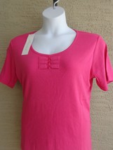  Being Casual XL Ribbed Cotton Blend Knit S/S Embellished Scoop Neck Top Pink - £8.91 GBP
