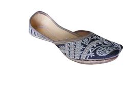 Women Shoes Indian Handmade Leather Punjabi Flip-Flops Flat Mojari US 8.5 - $42.99