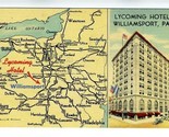 The Lycoming Hotel Linen Postcard Williamsport Pennsylvania 1940&#39;s - $14.83