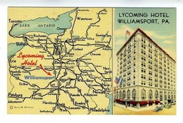 The Lycoming Hotel Linen Postcard Williamsport Pennsylvania 1940&#39;s - £11.68 GBP