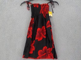 FAVANT SPAGHETTI STRAP GIRLS SUNDRESS SZ 10 BLACK WITH RED HIBISCUS FLOR... - $14.99