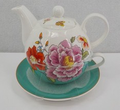 Stechcol Gracie Bone China By Coastline Imports Teapot &amp; Saucer W/ Floral Design - $29.99