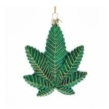 Cannabis Leaf Glass Ornament 4&quot; Marijuana Pot Green Kurt Adler Christmas Tree - £12.57 GBP