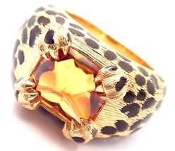 Rare! Authentic Christian Dior Leopard 18k Yellow Gold Citrine Enamel Ring Cert - £7,108.51 GBP