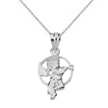 925 Silver Sterling Diamond Cut Cherub Angel Circle Pendant Necklace - $32.06+