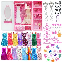 Latest Funny Doll Accessories for Barbie Doll 40 pcs Pink Wardrobe Dresses - £27.02 GBP