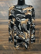 Camille La Vie Animal Print Horse Pony Long Sleeve Blouse Size Medium Women - £25.80 GBP