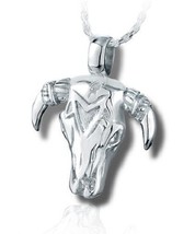 Sterling Silver Steer Skull Funeral Cremation Urn Pendant for Ashes w/Chain - £269.72 GBP