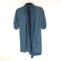 Theory Womens Cardigan Duster Open Front Layered Pockets Teal Blue L - $43.39