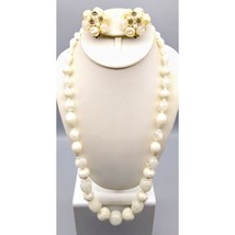 Vintage Classy White Beaded Parure, West Germany Double Strand Necklace - $50.31