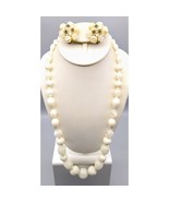 Vintage Classy White Beaded Parure, West Germany Double Strand Necklace - £39.56 GBP