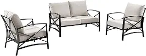 Crosley Furniture KO60011BZ-OL Kaplan Outdoor Metal 3-Piece Seating Set ... - $1,408.99