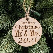 Ornament - 2021 Our First Christmas as Mr and Mrs - Raw Wood 3x3in - £11.74 GBP