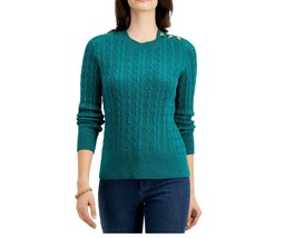 Charter Club Women Petite PS Green Cable Knit Button Detail Sweater NWT CN43 - £19.27 GBP