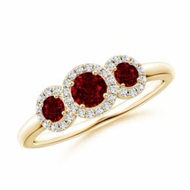 ANGARA 0.91 Ct Round Ruby Three Stone Halo Ring with Diamonds in 14K Solid Gold - $2,258.10