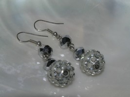 Estate Iridescent Silver Faceted w Disco Ball Bead Dangle Earrings for Pierced - £7.46 GBP
