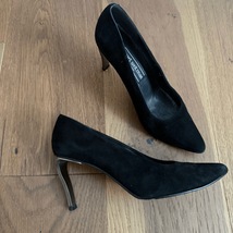 Vintage 90s Stuart Weitzman Novelty Heel Black Suede 3” 8.5 - $61.20