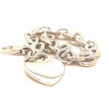 Tiffany & Co Estate Bracelet with Heart Charm Sterling Silver 7.5" TIF204 - $385.11