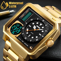 Men LED Large Dial Watch Digital Quartz Stainless Steel Sports Chrono Wa... - £30.45 GBP