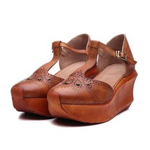 Retro Summer Sandals New Women Shoes Leather Buckle Strap Casual Wees Handmade P - £92.67 GBP