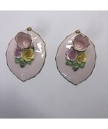 Vintage Denton Hand Modelled Best Bone China Candle Holders Pink w/Flowers - $49.45
