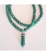Malachite Necklace Natural Stone 10 mm Beads Hexagonal Pendant Handmade ... - $272.99 CAD