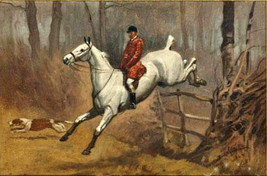 handpainted oil painting English Fox hunter with horse and hound dog - £60.07 GBP