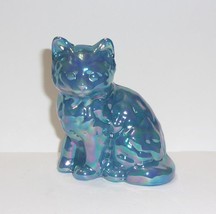 Mosser Glass Georgia Blue Carnival Persian Cat Kitten Figurine Made In USA! - $21.29