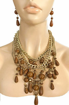 Chocolate Brown Bib Chunky Multilayered Multi-strand Statement Necklace Set   - $44.65