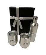 eBay SWAG Box Set 2 Glasses &amp; Decanter Stainless Steel Box New Unused - $42.52