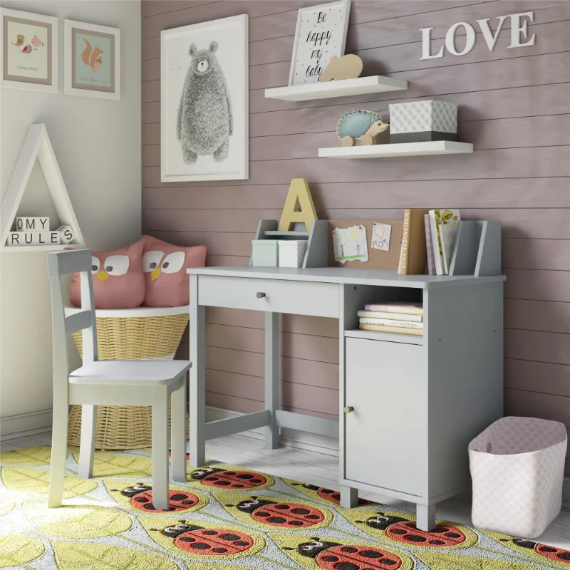 Seeds abigail kids desk with chair dove gray children desk and chair set children study thumb200
