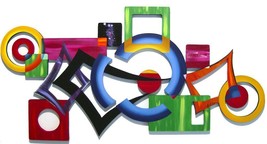 Unique Infusion Funky Geometric Abstract Art Wood Wall Sculpture 46x24 - £355.57 GBP