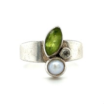 Vintage Sterling Signed Starborn Bezel Multi Stone Marquise Peridot Ring 10 3/4 - £59.27 GBP